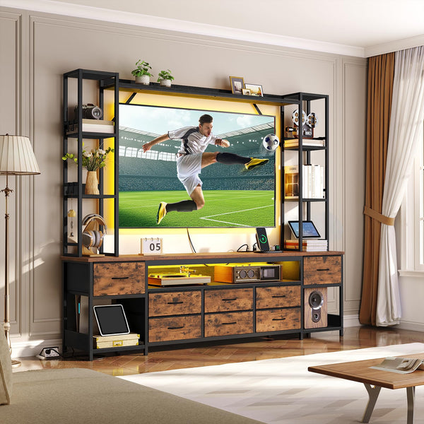 Large Entertainment Center with LED Lighting & Power Outlets