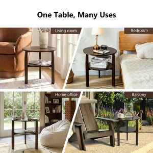 Round Side Table with 2-Tier Shelf