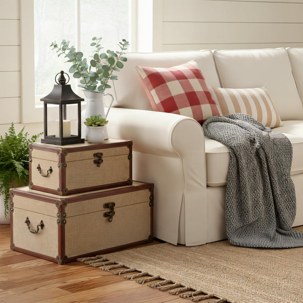 Vintage Nesting Storage Trunk Set of 3 – Linen & Wood with Metal Handles