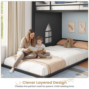 Twin Over Twin L-Shaped Low Bunk Bed with Storage & LED Lights