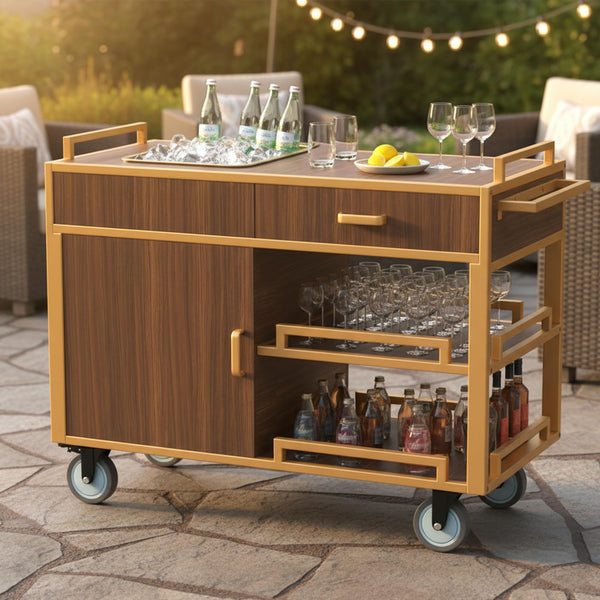 3-Tier Bar Cart with Wheels & Storage | Dark Walnut