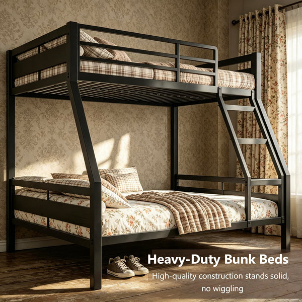 Metal Bunk Bed Twin over Full with Full-Length Guardrail