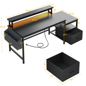Computer Desk with Monitor Stand, File Drawers & Charging Station