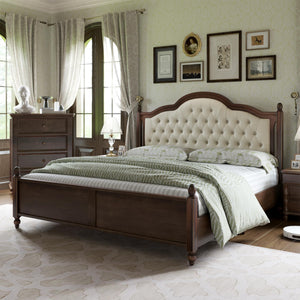 Solid Wood Platform Bed with Tufted Upholstered Headboard