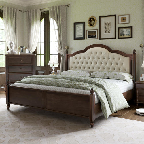 Solid Wood Platform Bed with Tufted Upholstered Headboard