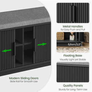 Shoe Storage Bench with Cushion and Sliding Doors