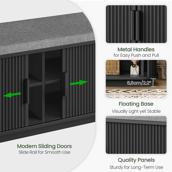 Shoe Storage Bench with Cushion and Sliding Doors