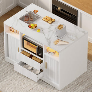 Rolling Kitchen Island with Storage, Power Outlet & LED Light