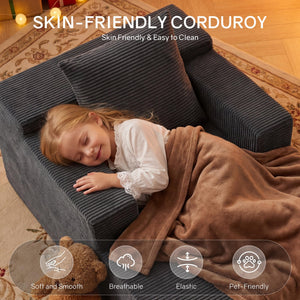 Corduroy Chaise Lounge Chair with Boneless Foam