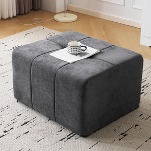 Square Chenille Pouf Ottoman with Foam Filling