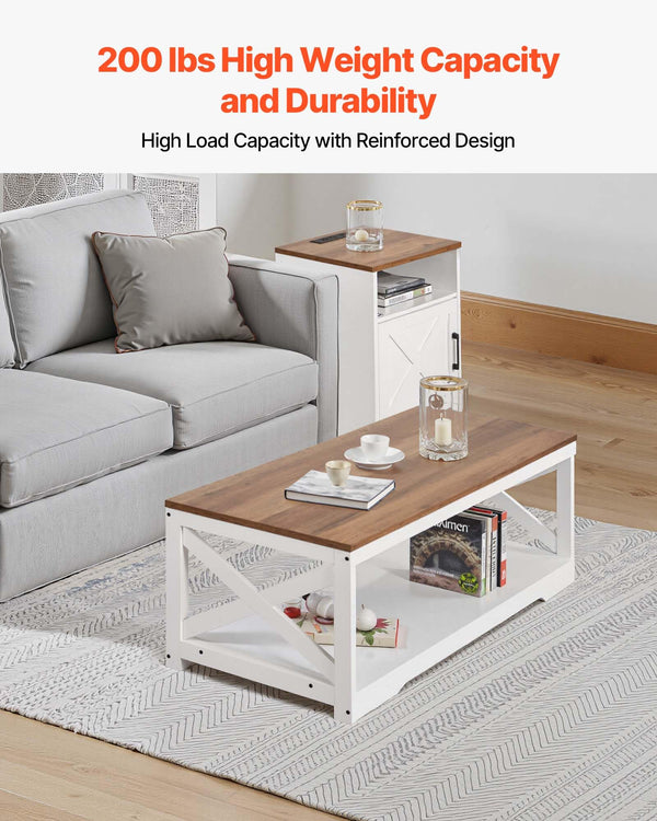 Farmhouse Coffee Table Set with 2 End Tables & Charging Station