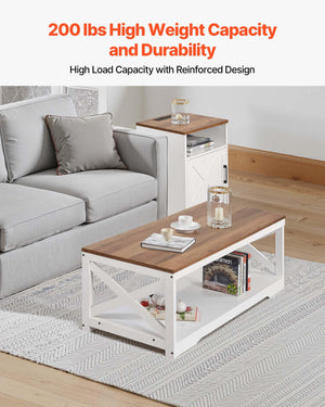3-Piece Farmhouse Coffee Table Set with Charging Station