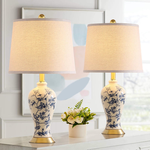 Chinoiserie Ceramic Table Lamp Set of 2 with LED Bulbs