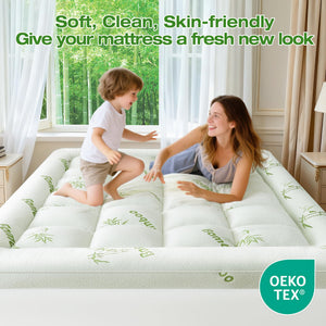 Bamboo Viscose Pillow Top Mattress Topper with Deep Pocket