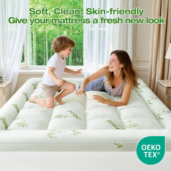Bamboo Viscose Pillow Top Mattress Topper with Deep Pocket