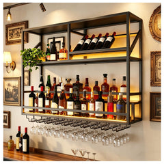 Wall Mounted Bar Shelf with LED & Wine Glass Rack
