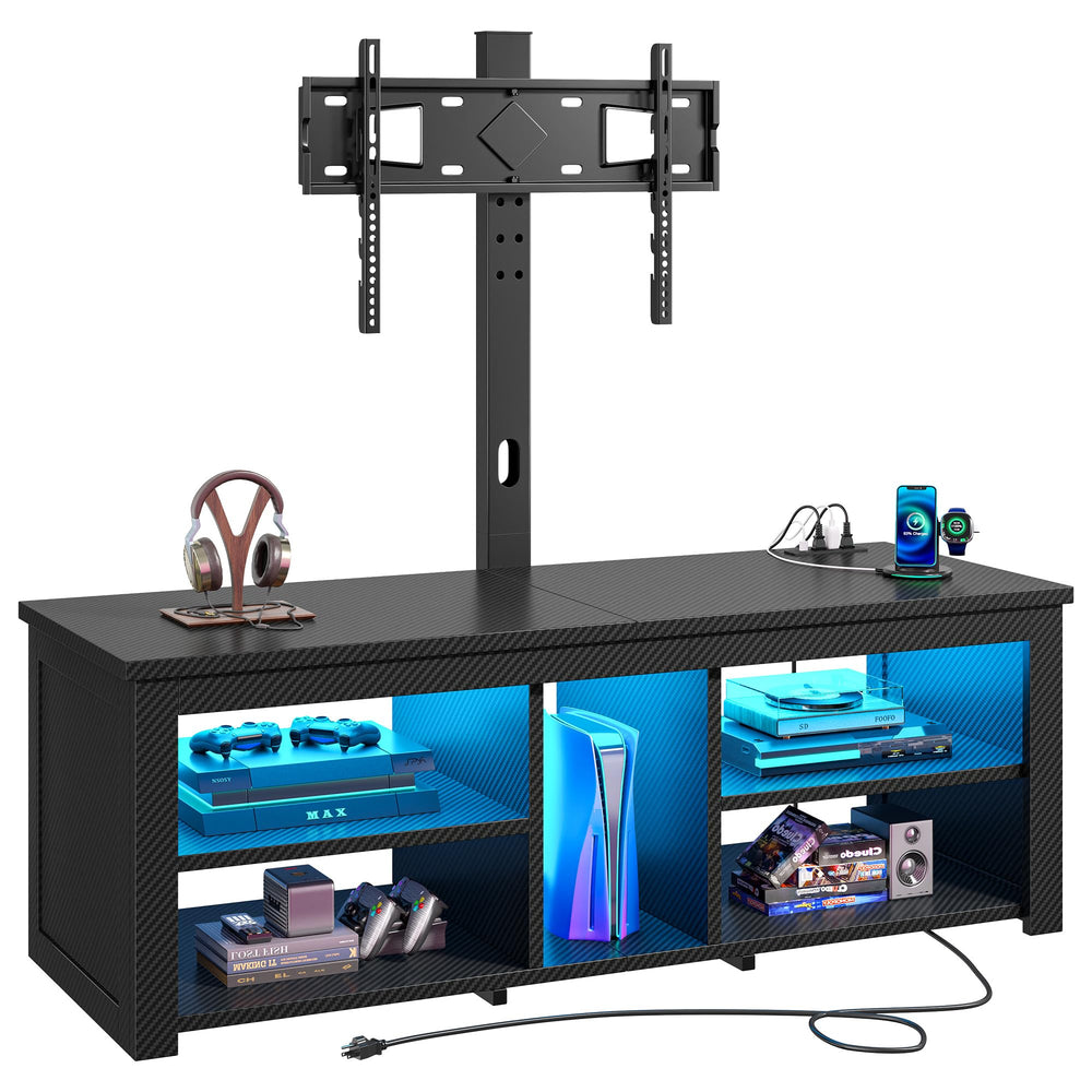 TV Stand with Swivel Mount, Power Outlet & LED Lights for 55–65 Inch TVs