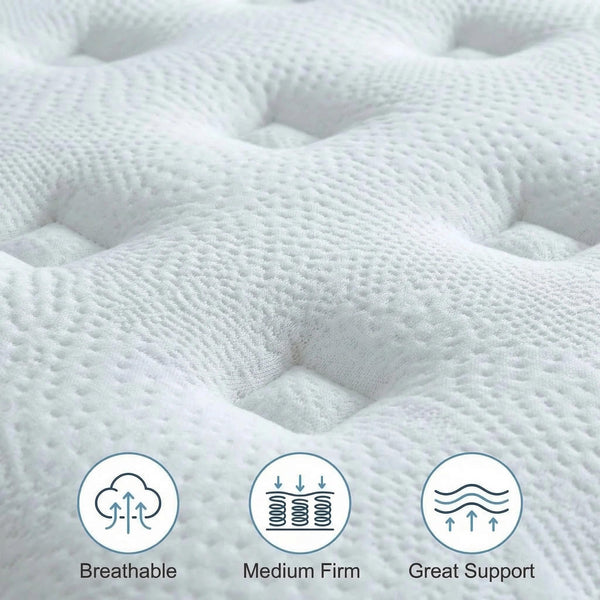 12-Inch Hybrid Memory Foam Mattress – Medium Firm, Pillow Top