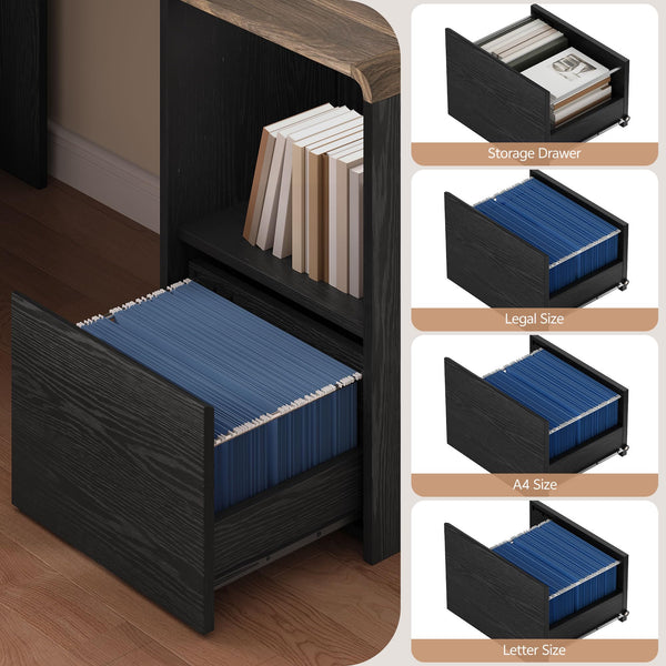 59-Inch L-Shaped Desk with Power Outlets & File Drawer