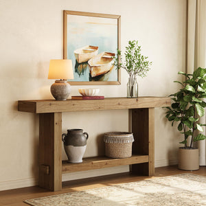 63-Inch Solid Wood Console Table with Lower Shelf