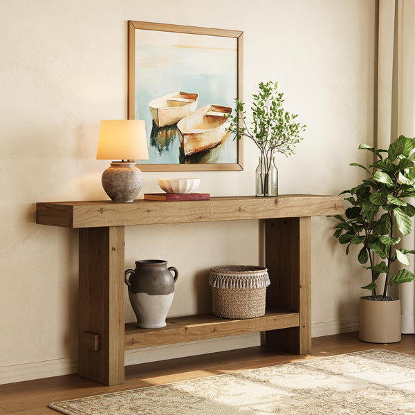 63-Inch Solid Wood Console Table with Lower Shelf