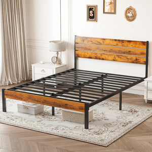 Industrial Metal Bed Frame with Headboard & Under-Bed Storage