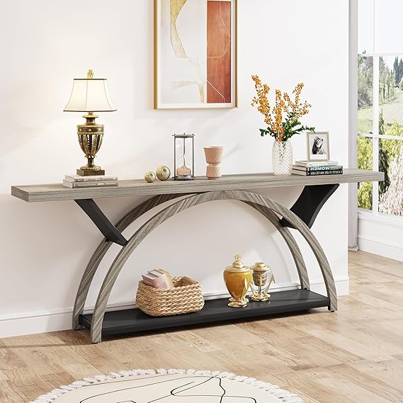 70.87" 2-Tier Console Table with Half Moon Frame