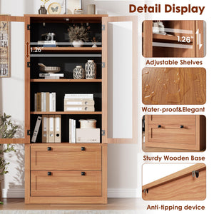 71" Tall Kitchen Pantry Cabinet with Glass Doors & Drawers