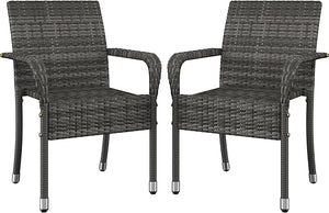 Stackable Outdoor Rattan Dining Chairs Set of 2 with Armrests