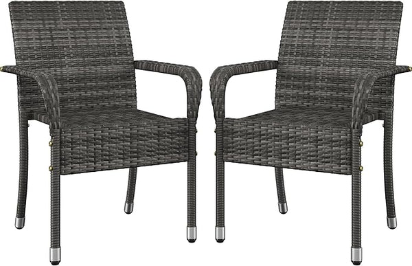 Stackable Outdoor Rattan Dining Chairs Set of 2 with Armrests