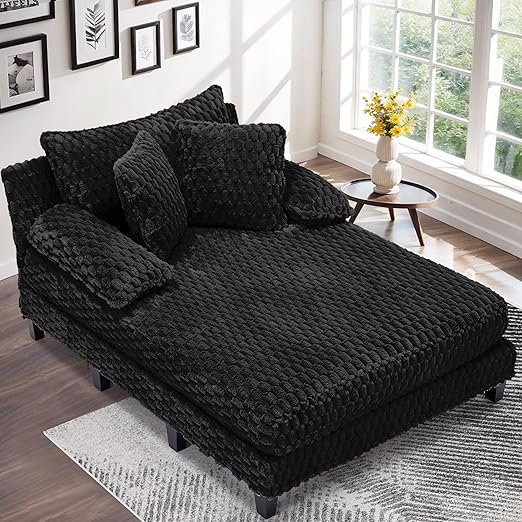 Faux Fur Indoor Chaise Lounge Chair with Adjustable Backrest & Lumbar Pillows