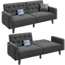 63" Convertible Futon Sofa Bed with USB Ports & Reclining Backrest