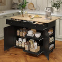 Rolling Kitchen Island with Drop Leaf Countertop & Charging Station