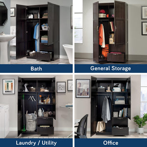 Wardrobe Storage Cabinet with Drawers and Hanging Rail