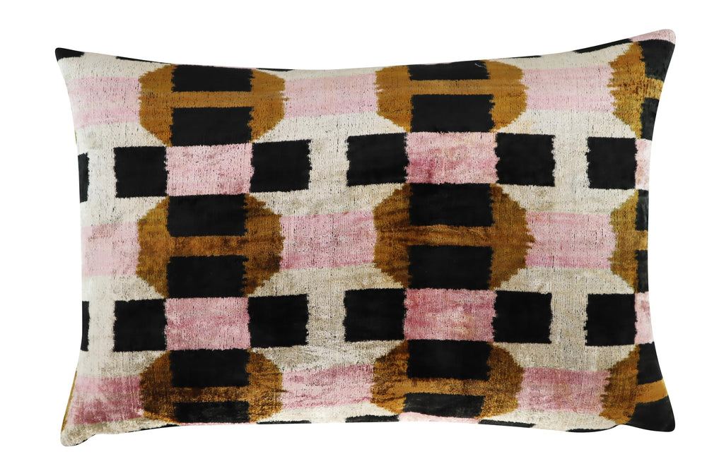 Pink Brown Geometric Silk Velvet Throw Pillow
