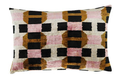 Pink Brown Geometric Silk Velvet Throw Pillow