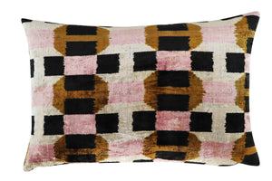 Pink Brown Geometric Silk Velvet Throw Pillow