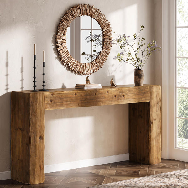 Solid Wood Farmhouse Console Table 63 Inch