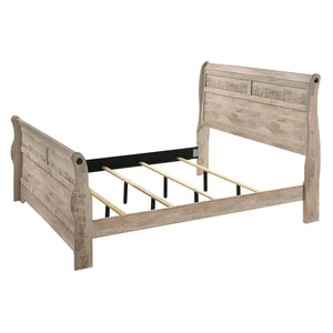 Roundhill Furniture Imerland Contemporary White-wash Finished 6-Piece Sleigh Headboard Bedroom Set, Queen