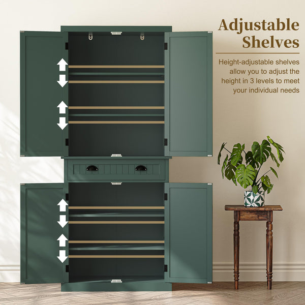 72" Tall Kitchen Pantry Cabinet with Drawer & Adjustable Shelves