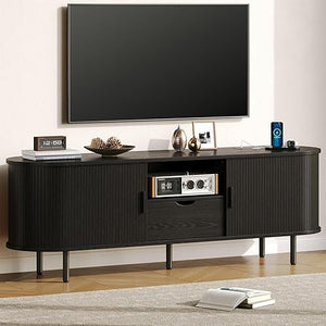 Mid-Century Modern TV Stand with Power Outlet & Storage
