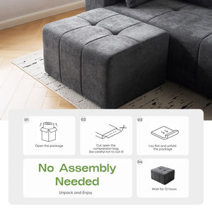 Square Chenille Pouf Ottoman with Foam Filling