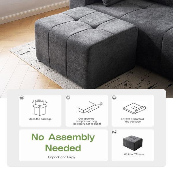 Square Chenille Pouf Ottoman with Foam Filling