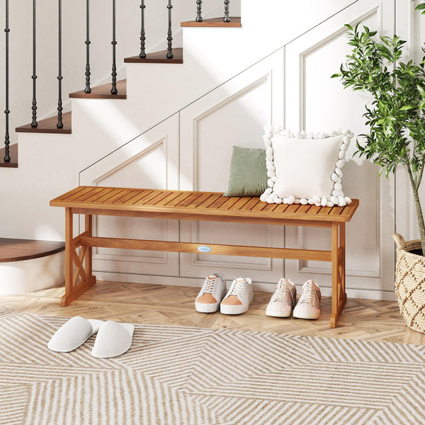 Acacia Wood Outdoor Bench – Slatted Seat, 800 lbs Capacity