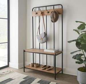 Hall Tree with Coat Rack, Hooks & 2 Bottom Storage Shelves