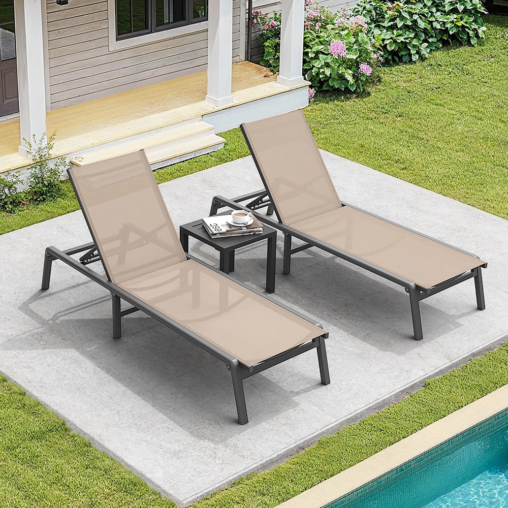 Folding Aluminum Outdoor Chaise Lounge Chair with 5-Position Adjustable Backrest