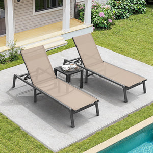 Folding Aluminum Outdoor Chaise Lounge Chair with 5-Position Adjustable Backrest
