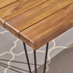 72" Acacia Wood Outdoor Dining Table with Iron Hairpin Legs