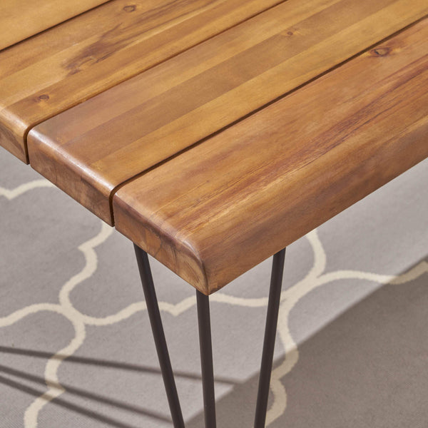 72" Acacia Wood Outdoor Dining Table with Iron Hairpin Legs