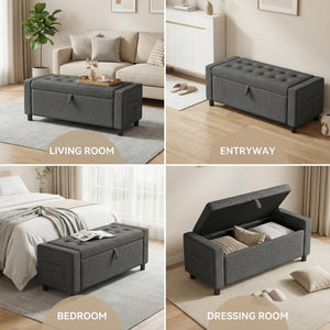 Storage Ottoman Bench with Hidden Compartment & Side Pocket